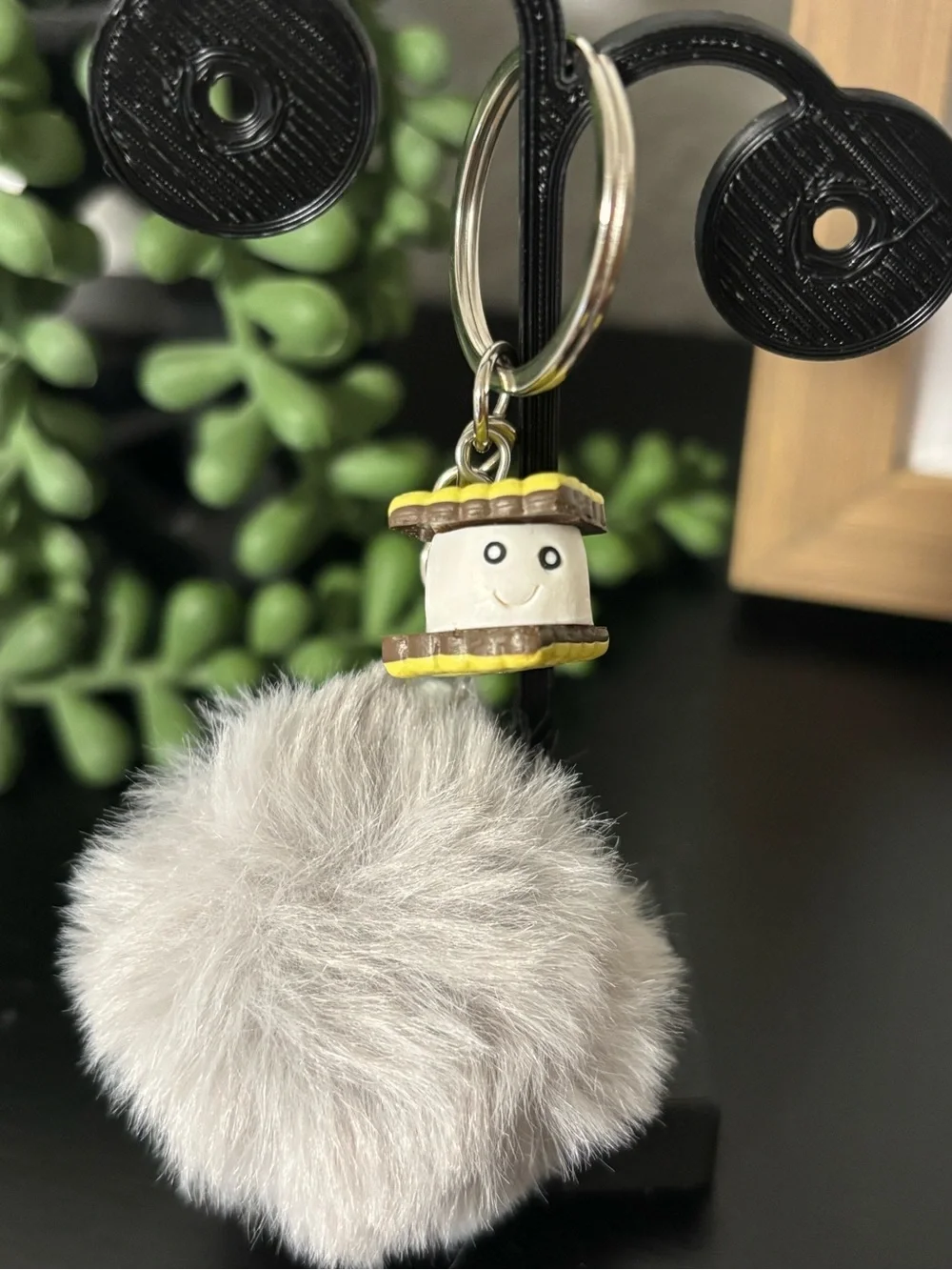 Fuzzy Pom Pom Keychain with S'more Charm - Pick One